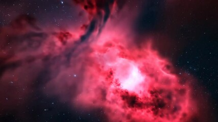 Wall Mural - vivid red nebula surrounded by dark space and distant stars. cosmic deep space scene for astronomy a