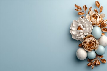 Aufkleber - Clean, simple design of a flower and egg arrangement, with soft pastel colors on a plain background