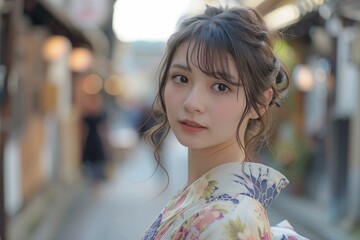 Asian Woman in Traditional Japanese Kimono