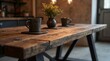 © Brutyse - Industrial table with reclaimed wood, metal legs, and vintage decor