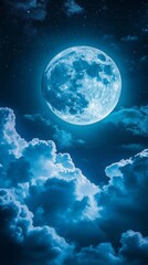 Wall Mural - a large blue moon is shining brightly in the night sky