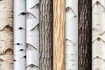 Wall Mural - A collection of various tree bark textures showcasing different colors and patterns.