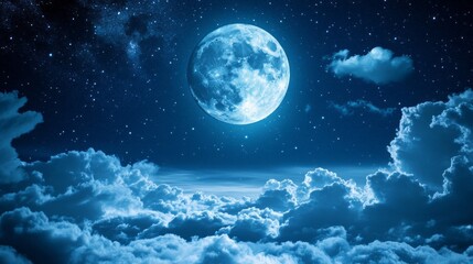 Wall Mural - a large blue moon is shining brightly in the night sky