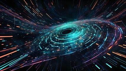 Wall Mural - A vibrant depiction of a swirling galaxy with dynamic light trails and a central black hole.