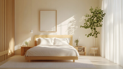 Canvas Print - cozy modern bedroom interior with natural light and plants