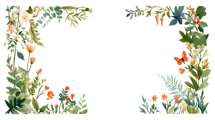 Wall Mural - Floral border design with colorful flowers and greenery, perfect for invitations