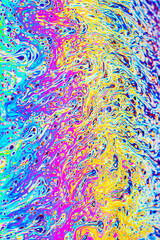 Wall Mural - Colorful light diffraction on a soap bubble surface with random swirls, curves and lines