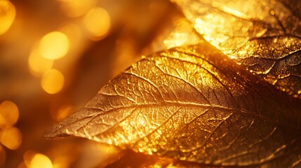 Canvas Print - Close-up of shimmering golden leaves with a soft bokeh background.