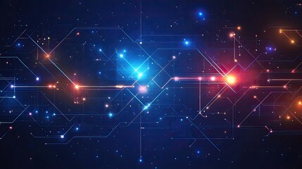 Wall Mural - Abstract digital technology background with glowing lines and nodes.
