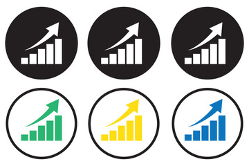 Wall Mural - statistics icon set on black square. increase bar graph concept