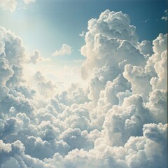 Sticker - There is a serene view of fluffy white clouds against a bright blue sky, which conveys a feeling of tranquility and openness.