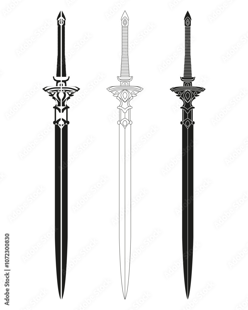 Longsword Vector Sword line art set. Ancient Longsword. Saber. Blade Tattoo. Vector ...
