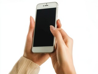 person using a smartphone with a blank screen