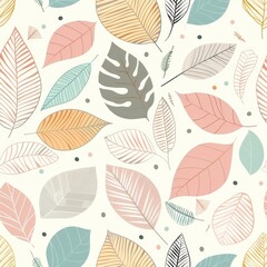 Naklejka na meble Seamless Botanical Pattern with Pastel Colored Leaves and Elegant Geometric Shapes