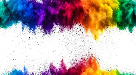 colorful rainbow holi paint color powder explosion isolated white wide panorama background , isolated on white background,  , copy space for text,