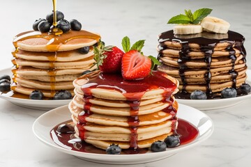 Wall Mural - A photo of three stacks of pancakes