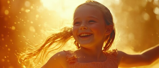 joyful young girl smiling in the warm sunlight