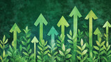 Strzałki wyrastające z zielonej trawy, które symbolizują kierunek w stronę zrównoważonego rozwoju i wzrostu ekologicznego