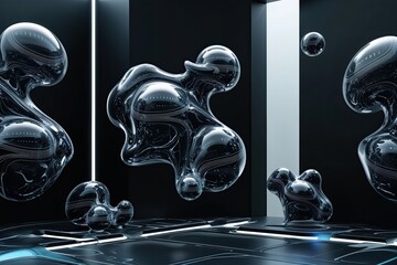 Futuristic Organic Shapes on Dark Background in 3D Visualization