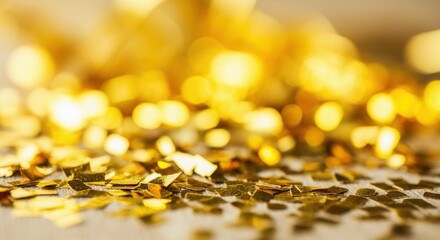 Wall Mural - golden glitter sparkling on bright background for festive decoration