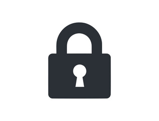 Black and white image of a lock with a keyhole. The lock is closed. Flat vector illustration isolated.