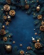 © Myimages - A christmas background with a dark blue background and decorations for the holidays