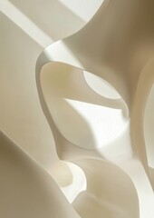 Poster - A white sculpture with a curved shape and a shadow on it