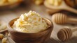 © Natsumae - Decadent Whipped Honey Butter, creamy swirls in a rustic wooden bowl. Drizzled with golden honey, pure indulgence!