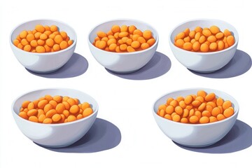Wall Mural - bright ceramic bowls of orange kumquats on white background