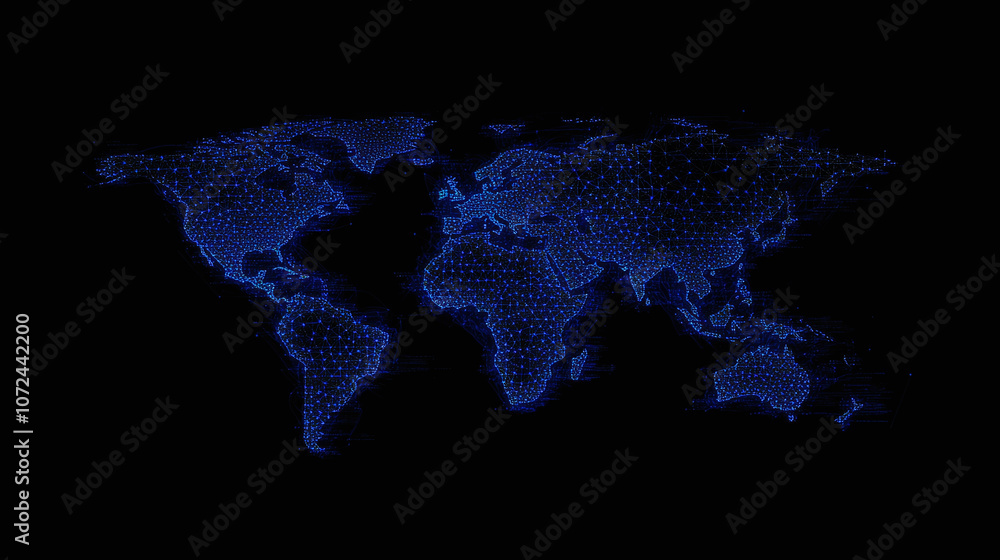 world map blue dots squares pixel art style neon on black background ...