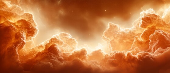 Poster - An orange sky with clouds and stars in the background