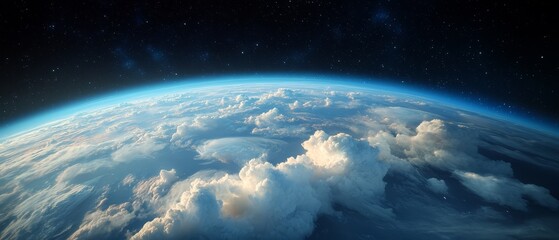 a view of the earth from space with clouds and stars