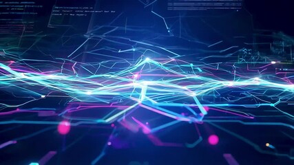 Digital network with dynamic backdrop flowing through a digital cyberspace.