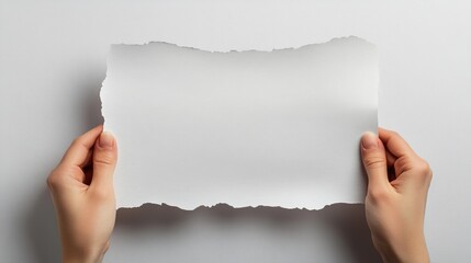 Blank White Paper Piece Held by Hands for Advertisement and Announcement