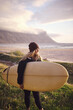 © peopleimages.com - Woman, beach and thinking with surfboard for practice, training and workout in Australia. Female person, seaside and break to explore or adventure for fitness, wellbeing and self care with sports