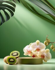 Canvas Print - Orchid & kiwi on green backdrop