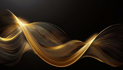 Canvas Print - abstract gold line and curve design on black background