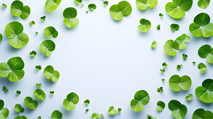 Wall Mural - a frame of green leaves on a light blue background.