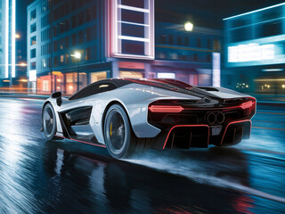 Wall Mural - Futuristic Supercar in Neon City Night