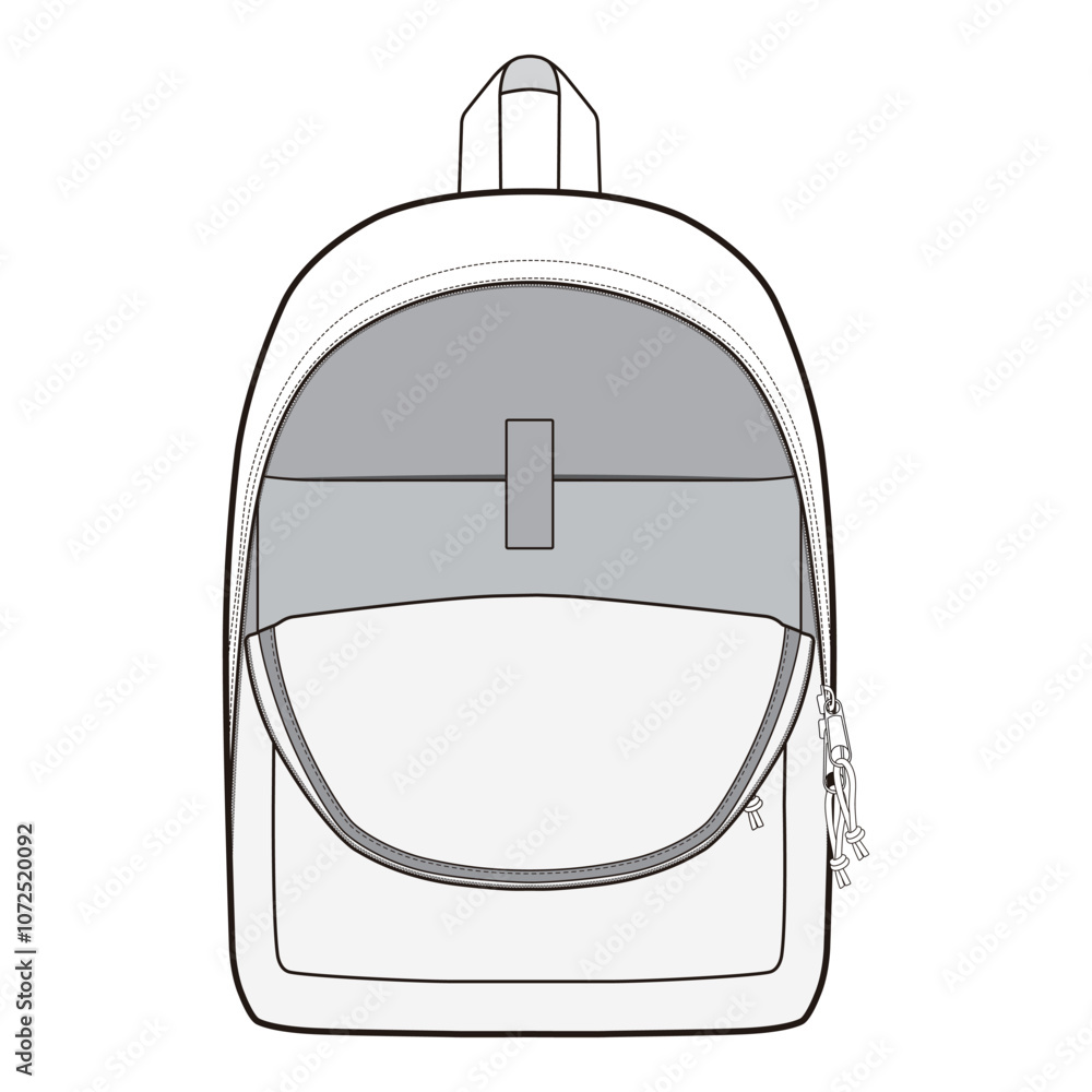 Front view of an open backpack in black and white vector format ...
