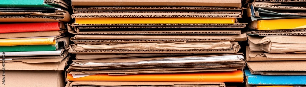 File Folder Recyclable Recycle, reuse and renewal concept. Stacked cardboard boxes and folders ...