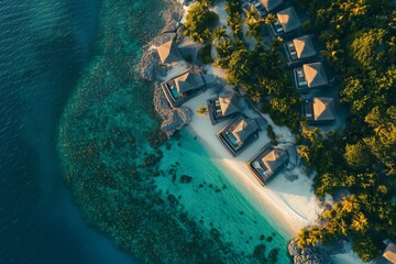 Wall Mural - Luxury overwater bungalows creating a tropical paradise in the maldives at sunset