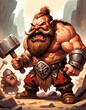 © IbragimovN - Fierce dwarven warrior with hammer in fantasy landscape