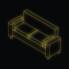 Sticker - Neon sofa glowing on black background, furniture, interior design element in outline style