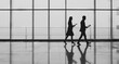 © VIK - In the photo, two people are strolling in a minimalist office building with white walls and large windows, dressed casually and holding documents.