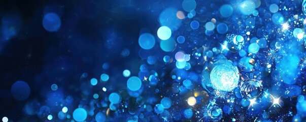 A festive and vibrant blue New Year background for 2025, filled with celebration icons and themes