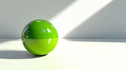 Wall Mural - A green sphere sitting on a white surface illuminated by a ray of light.