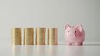 © BG_Illustrations - Pink piggy bank with growing coin stacks, symbolizing financial savings