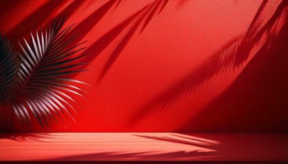 Wall Mural - abstract red background with palm leaf shadows vibrant and creative tropical scene perfect for desig