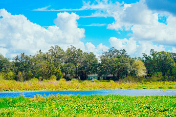 Wall Mural - A lake view house and beautiful cloud